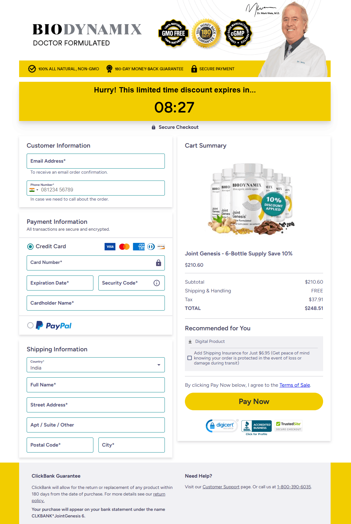 Joint Genesis secure checkout process with Clickbank